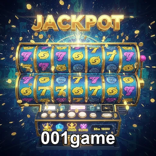 Tela de jogo de caça-níqueis no 001game, site de jogos de azar online, com símbolos coloridos e botões de aposta.